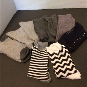 9 Pairs of Gray, Navy Dot, Black Stripe, Black Herringbone Design Socks